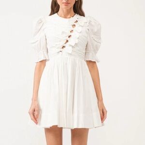 NWT Sofie the Label White Bow Puff Sleeve Mini Dress Size Small Feminine Barbie